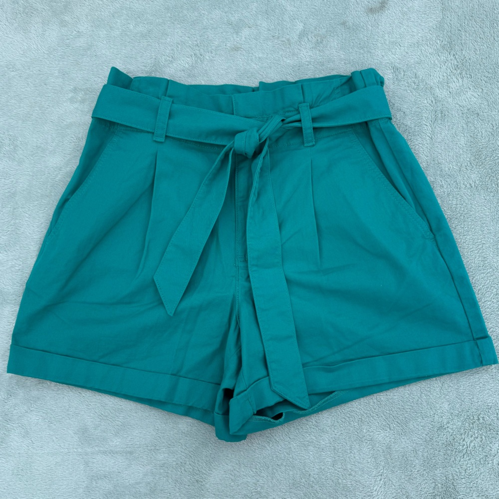 Loft teal paper bag high waisted cotton shorts